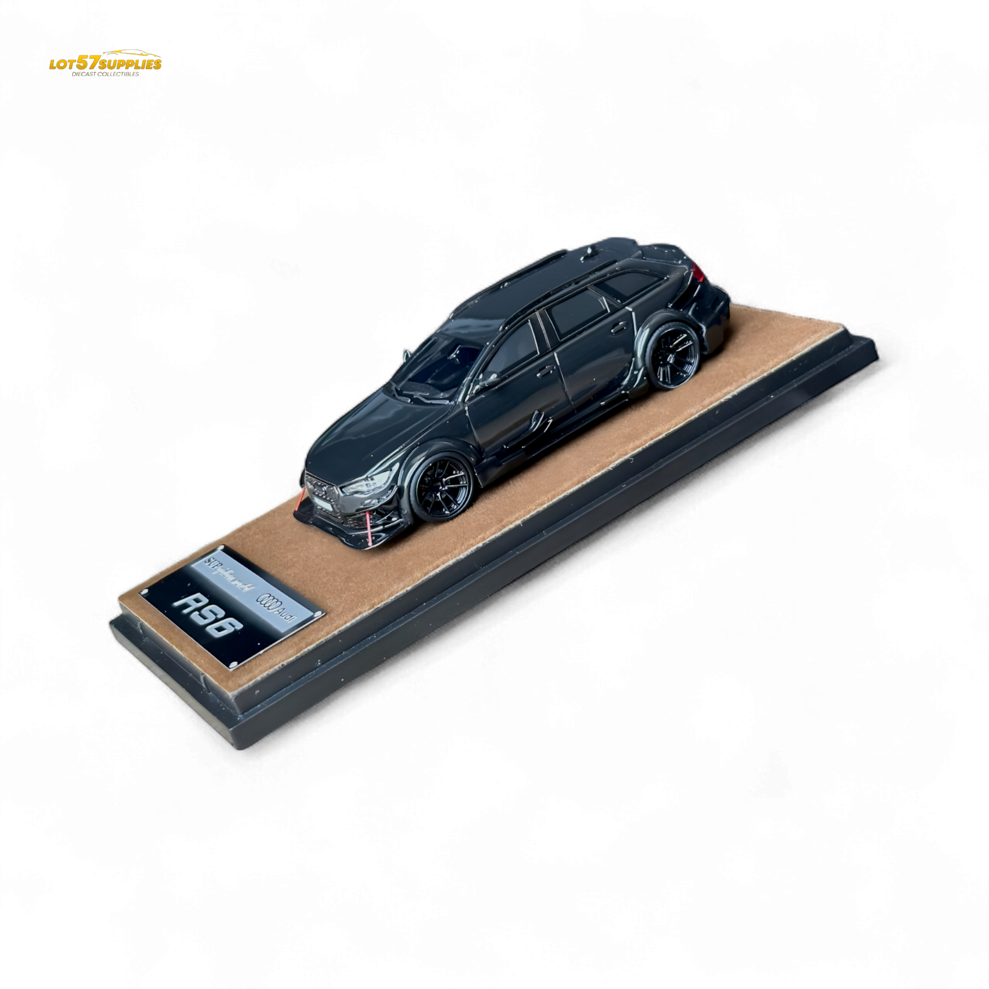 Black Qidian model Audi RS6 Avant (C7) wide-body diecast car in 1:64 scale, detailed black finish, displayed from a front angle.