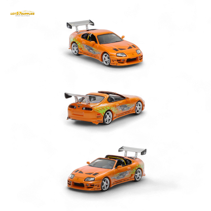 Diecast 1:64 Toyota Supra MK4 Targa model car in red, detailed toy vehicle from Lot57Supplies Diecast Shop, high-quality miniature.