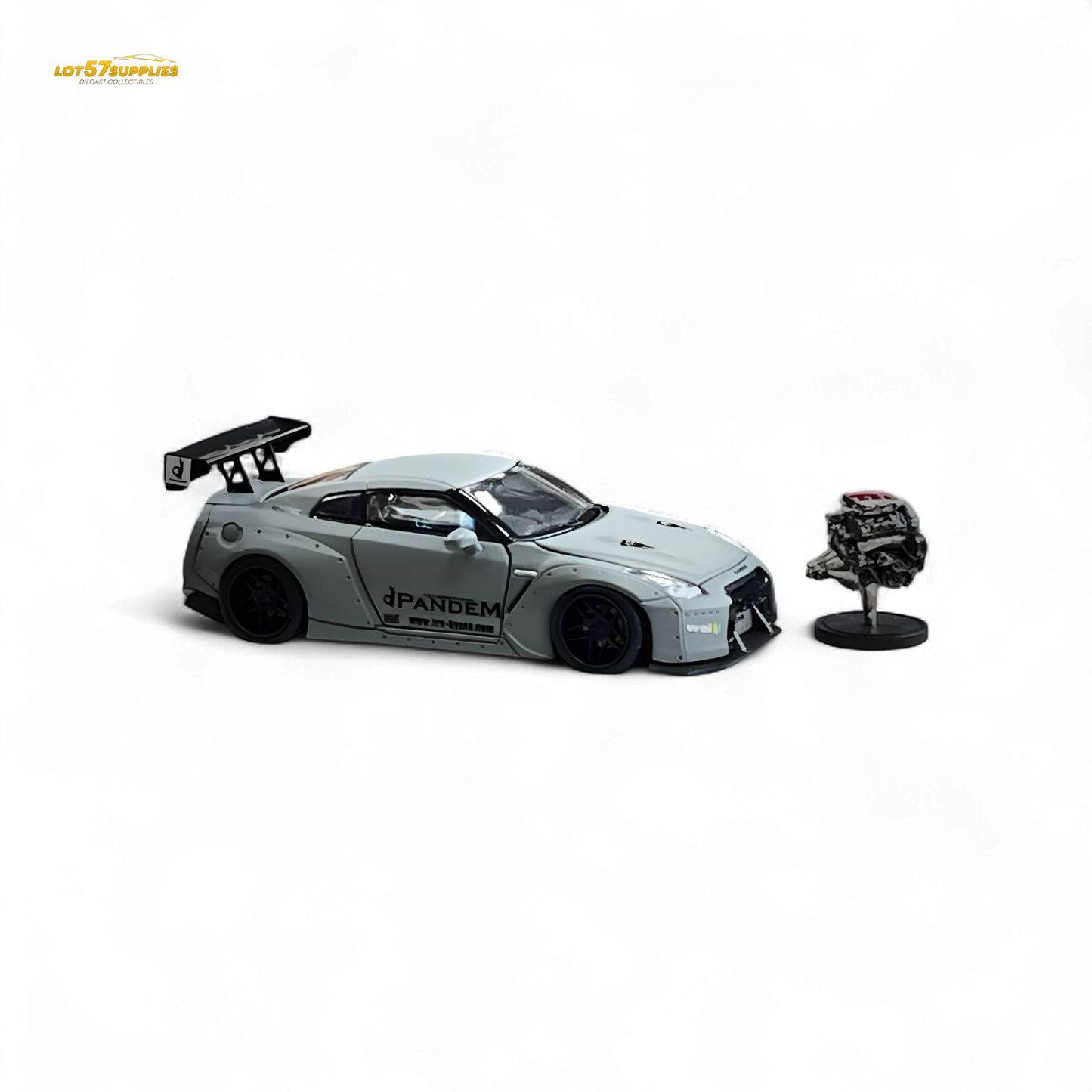 Nissan PGM Rocket Bunny R35 diecast car in combat grey, luxury version 1:64 scale by Lot57Supplies Diecast Shop.
