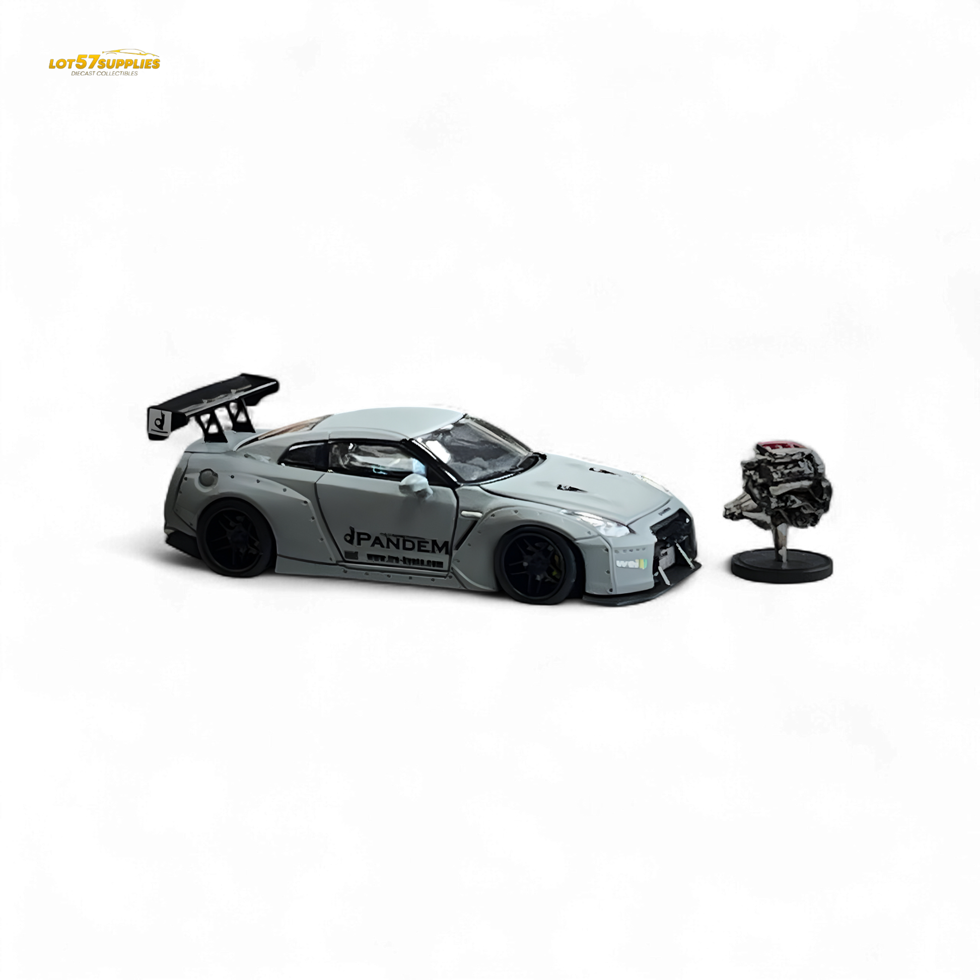 Nissan PGM Rocket Bunny R35 diecast car in combat grey, luxury version 1:64 scale by Lot57Supplies Diecast Shop.