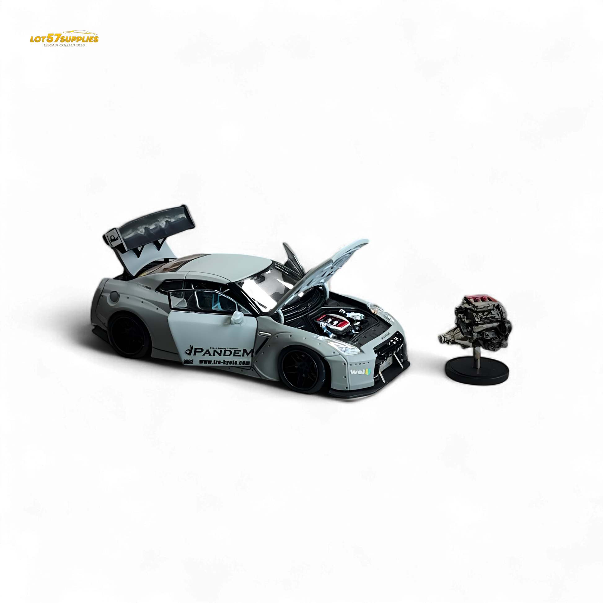 Nissan PGM Rocket Bunny R35 diecast car in combat grey, luxury version, 1:64 scale from Lot57Supplies Diecast Shop.