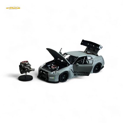 Gray PGM Rocket Bunny R35 Nissan diecast model in luxury version, detailed 1:64 scale car by Lot57Supplies Diecast Shop.