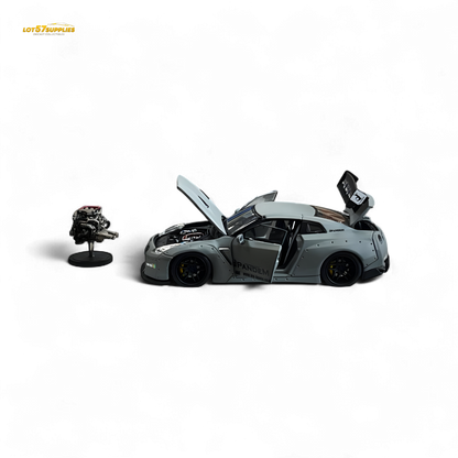 Nissan PGM Rocket Bunny R35 diecast car in combat grey, luxury version, 1:64 scale, detailed model from Lot57Supplies Diecast Shop