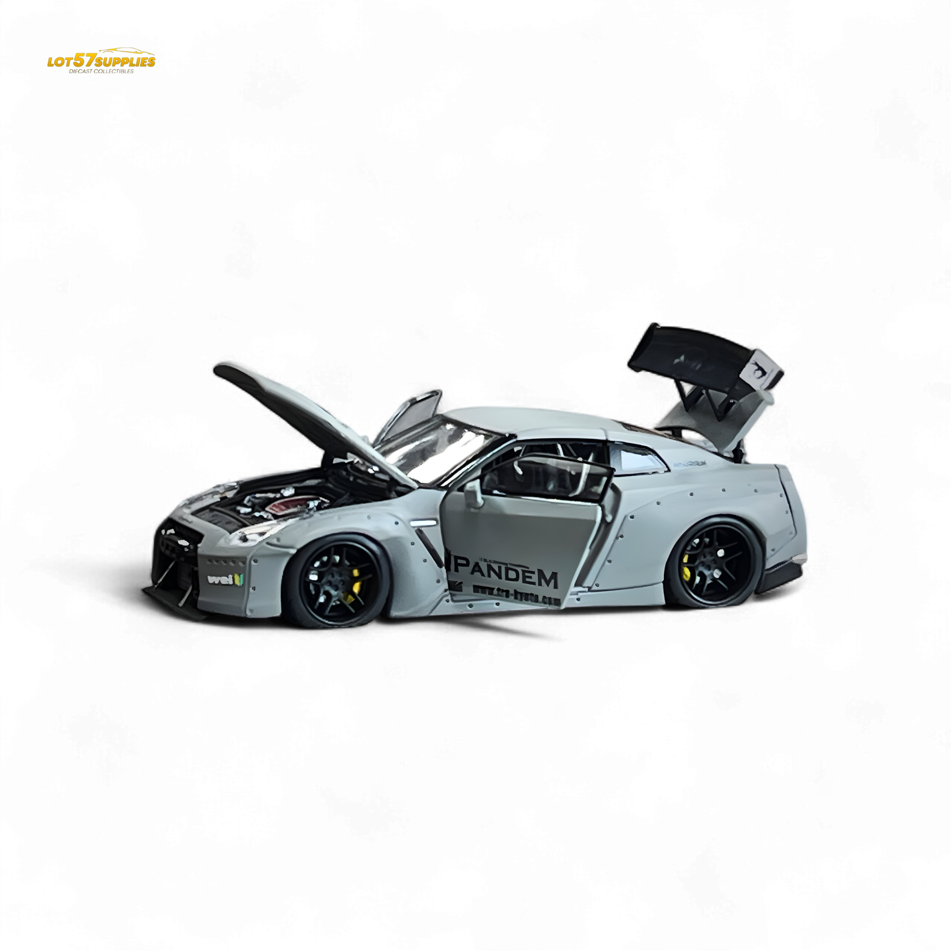 Diecast Nissan PGM Rocket Bunny R35 in combat grey, luxury version, 1:64 scale, detailed model car from Lot57Supplies Diecast Shop