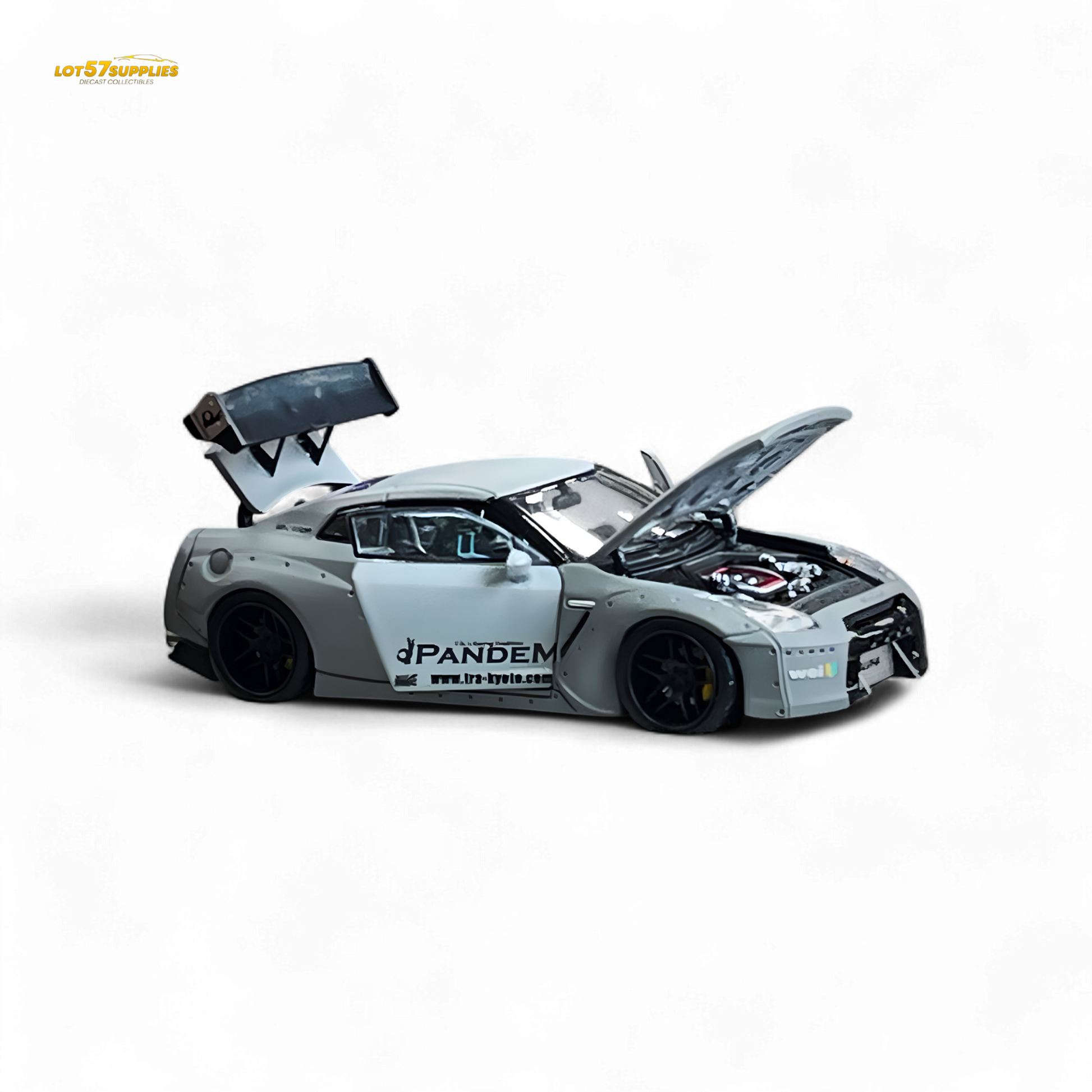 Nissan PGM Rocket Bunny R35 diecast car in Combat Grey, luxury version, 1:64 scale, detailed model from Lot57Supplies Diecast Shop