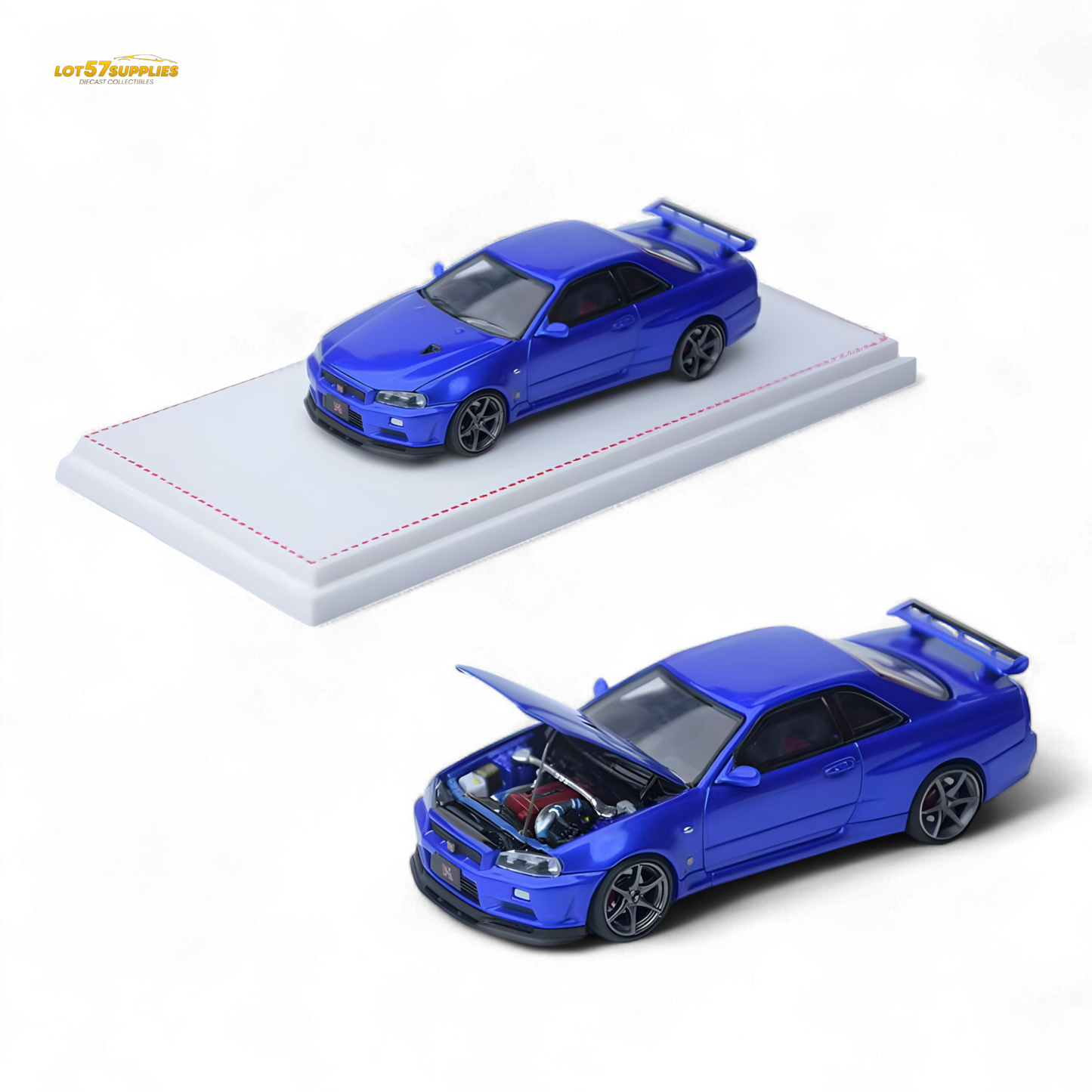 Focal Horizon Skyline GT-R R34 V-SPEC-II Bayside Blue 1:64 - Evergreen Kings