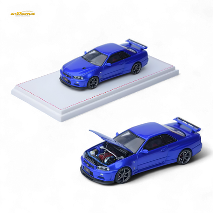 Focal Horizon Skyline GT-R R34 V-SPEC-II Bayside Blue 1:64 - Evergreen Kings