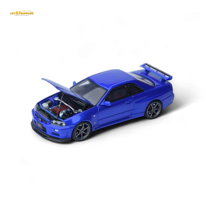 Focal Horizon Skyline GT-R R34 V-SPEC-II Bayside Blue 1:64 - Evergreen Kings