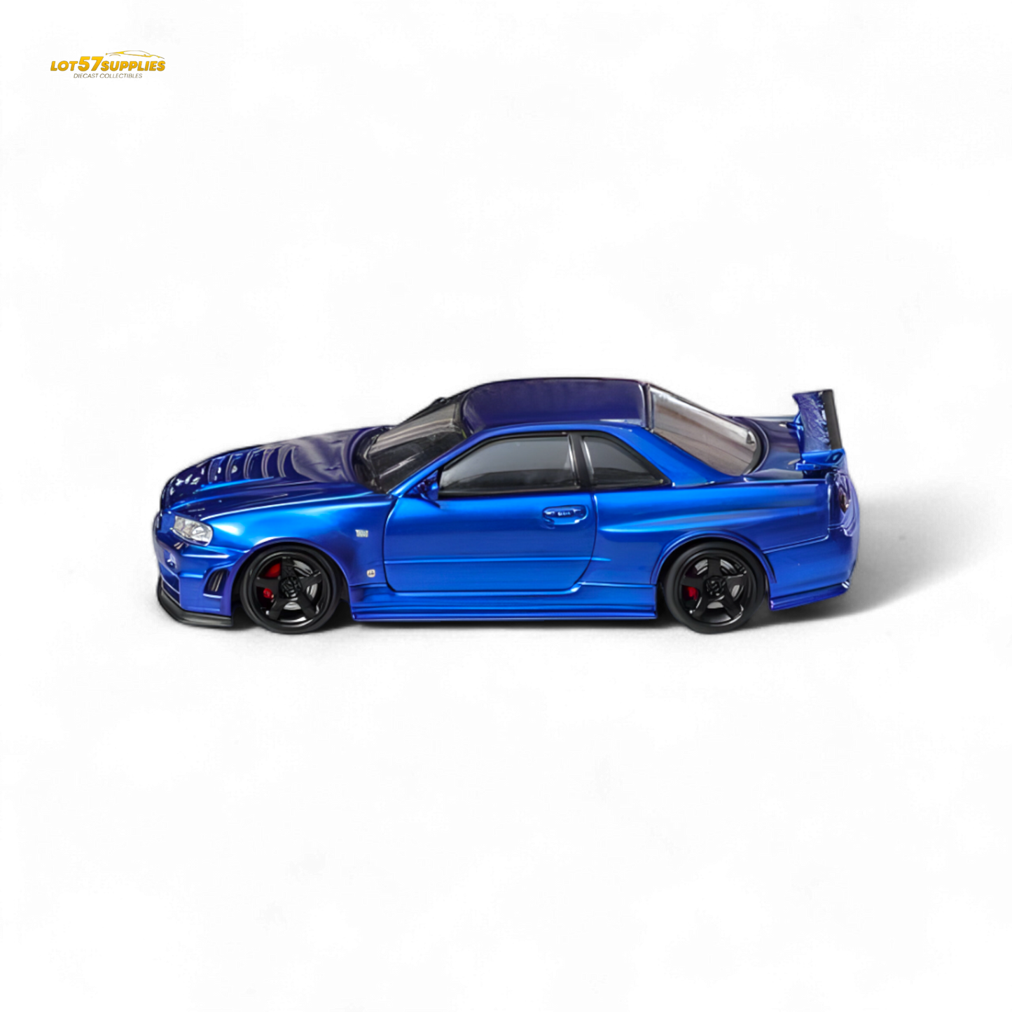 Nissan Fuji Skyline R34 GT-R Nismo Z-Tune diecast model in Bayside Blue, 1:64 scale by Lot57Supplies Diecast Shop.