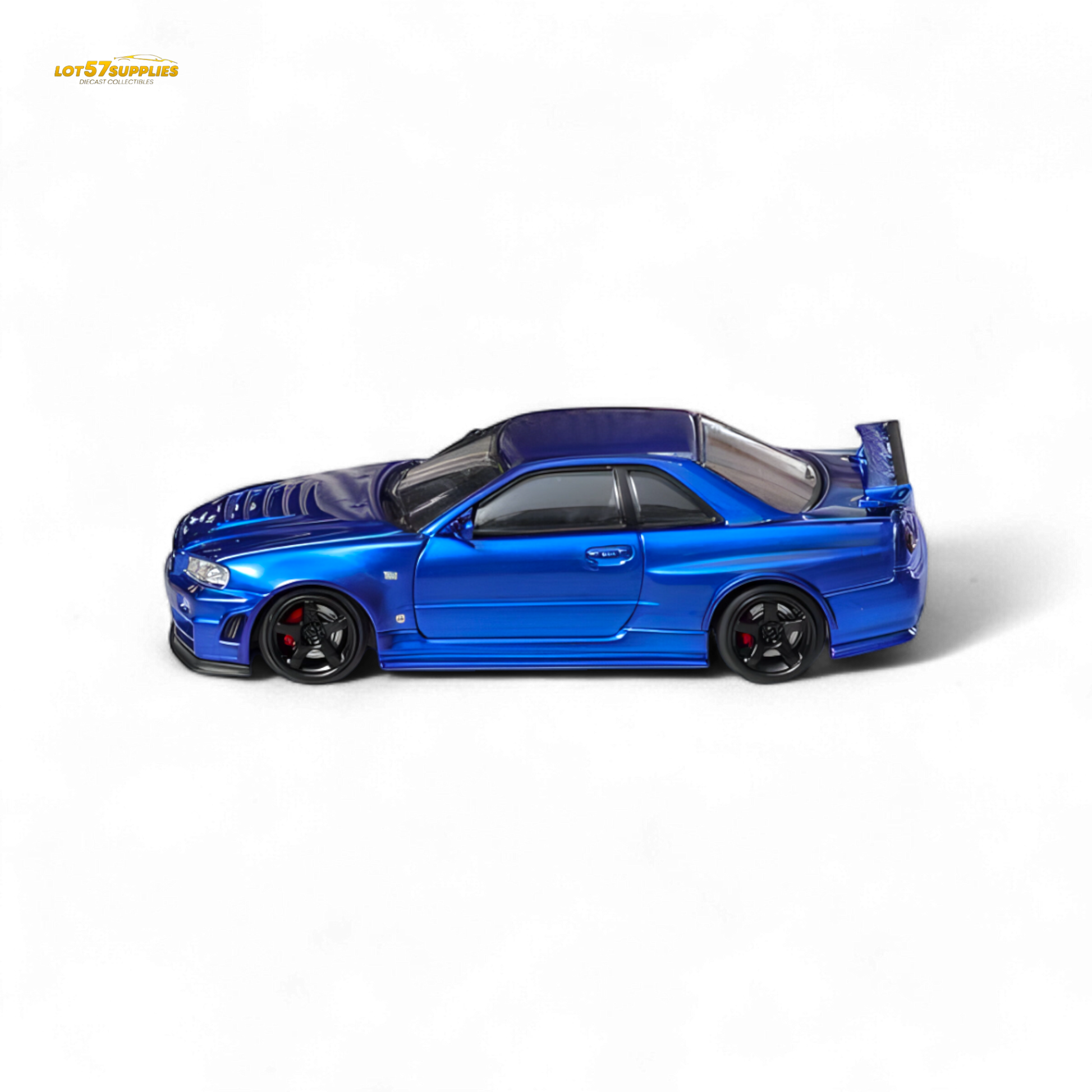 Nissan Fuji Skyline R34 GT-R Nismo Z-Tune diecast model in Bayside Blue, 1:64 scale by Lot57Supplies Diecast Shop.