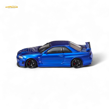 Nissan Fuji Skyline R34 GT-R Nismo Z-Tune diecast model in Bayside Blue, 1:64 scale by Lot57Supplies Diecast Shop.