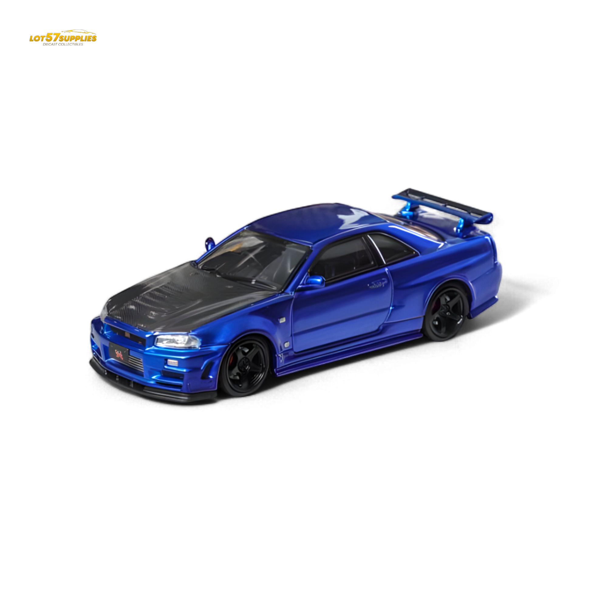 Nissan Fuji Skyline R34 GT-R Nismo Z-Tune diecast model in Bayside Blue, 1:64 scale from Lot57Supplies Diecast Shop.