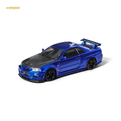 Nissan Fuji Skyline R34 GT-R Nismo Z-Tune diecast model in Bayside Blue, 1:64 scale from Lot57Supplies Diecast Shop.