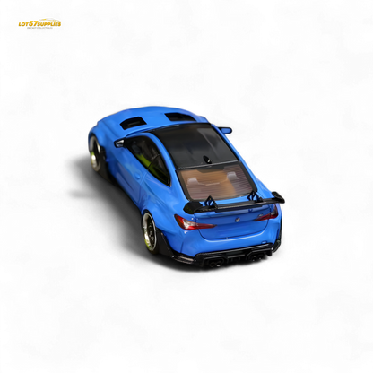 Portimao Blue SW BMW G82 M4 diecast model with wide-body modifications, detailed design, and brand-specific features.