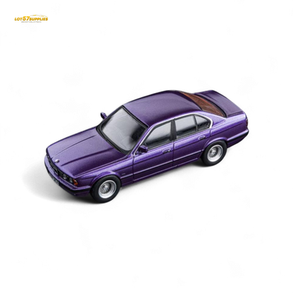 Pre-order diecast BMW E34 5-Series sedan in Daytona Roland Purple by Lot57Supplies, 1:64 scale model, detailed car replica.