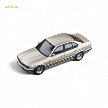 Pre-order diecast BMW E34 5-Series sedan in Cashmere Beagle Gold, 1:64 scale by Lot57Supplies Diecast Shop.