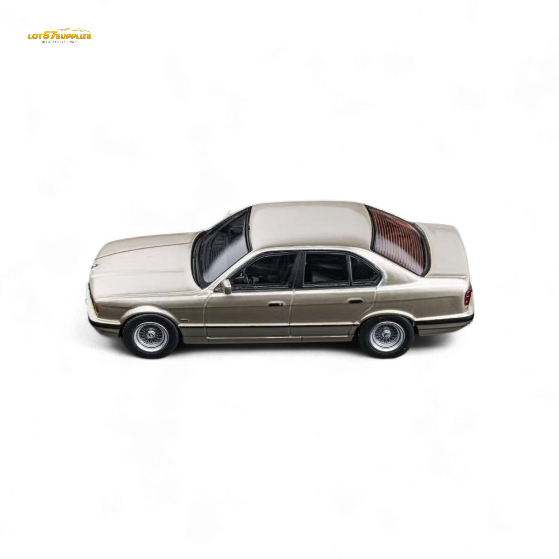 Gold 1:64 scale BMW E34 5-Series sedan diecast model in cashmere beagle color by Lot57Supplies Diecast Shop