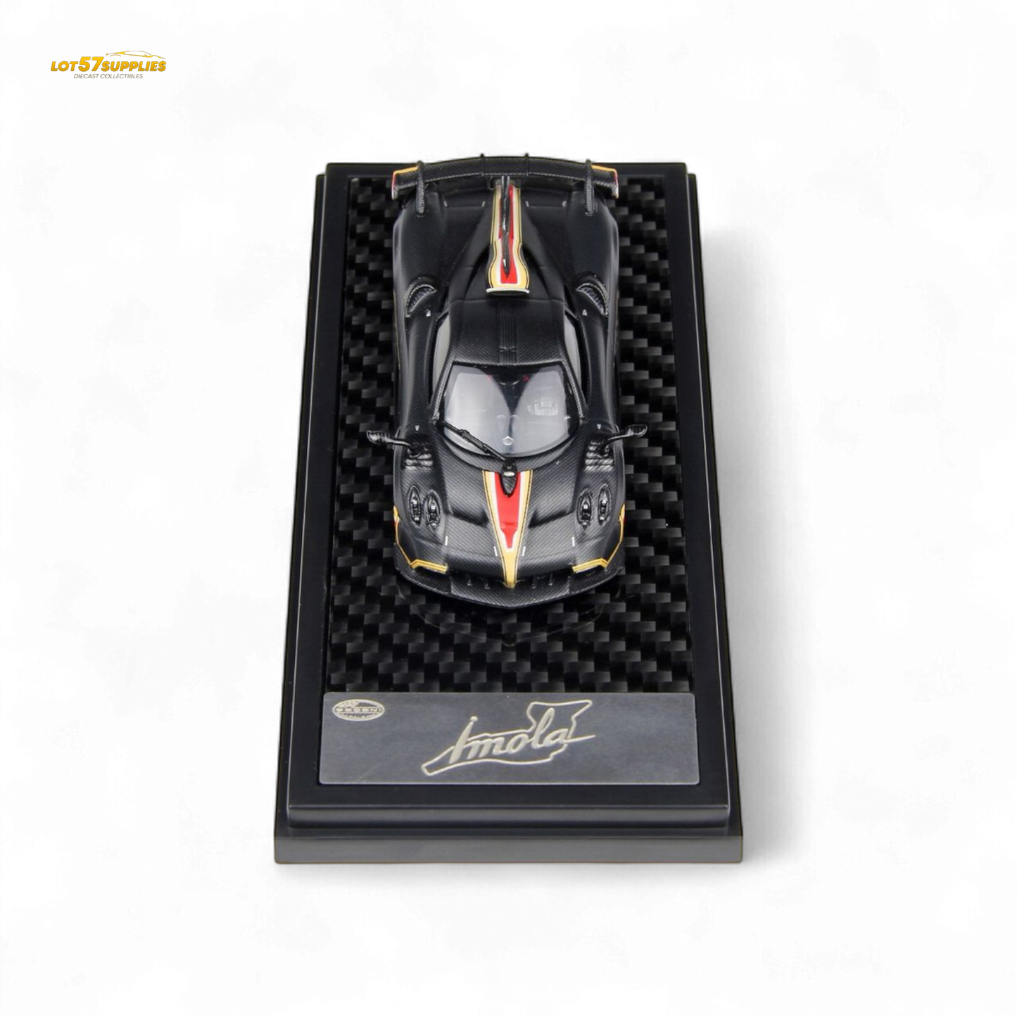 Pre-order LCD Pagani Imola in matte black carbon diecast model, 1:64 scale from Lot57Supplies Diecast Shop.