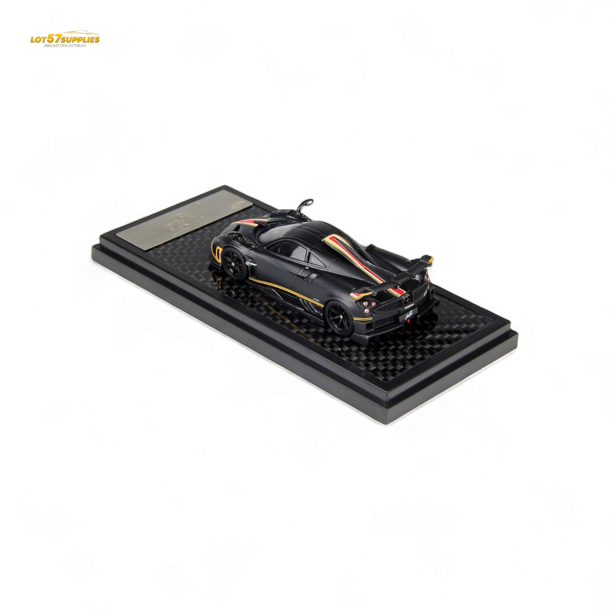 Pre-order LCD Pagani Imola diecast model in matte black carbon finish, 1:64 scale, detailed miniature collector car.