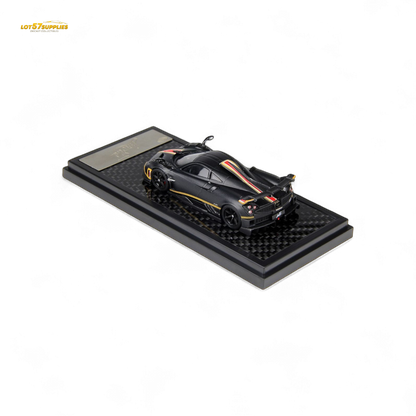 Pre-order LCD Pagani Imola diecast model in matte black carbon finish, 1:64 scale, detailed miniature collector car.