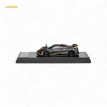 Pre-order LCD Pagani Imola diecast model in matte black and carbon finish, 1:64 scale, detailed collectible car.