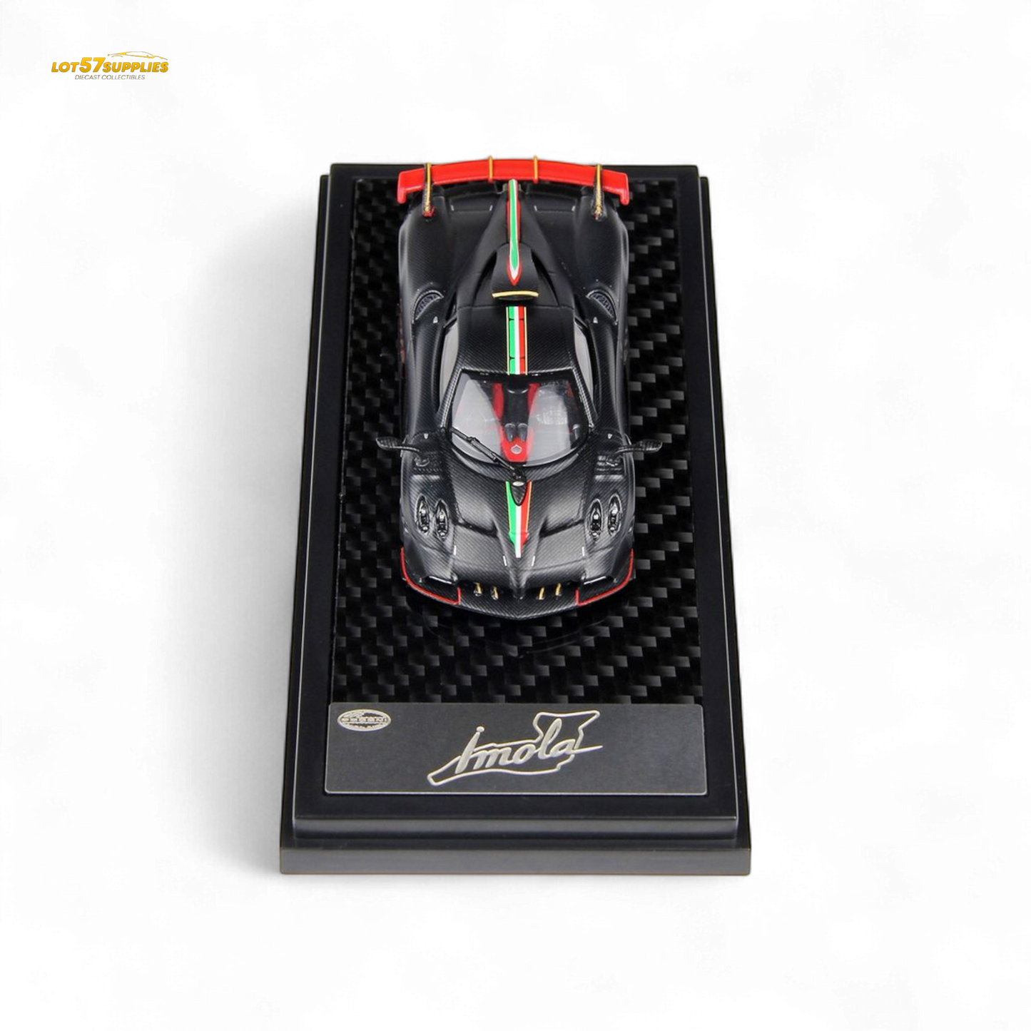 Pre-order LCD Pagani Imola diecast model in matte black and carbon finish, 1:64 scale, by Lot57Supplies Diecast Shop.