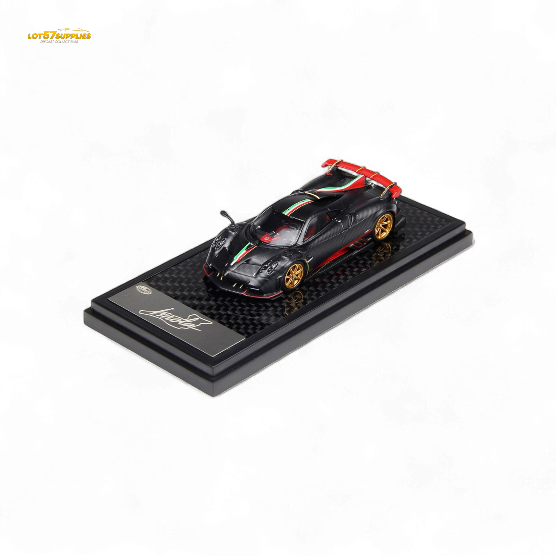 Pre-order LCD Pagani Imola diecast model in matte black carbon finish, 1:64 scale, by Lot57Supplies Diecast Shop.