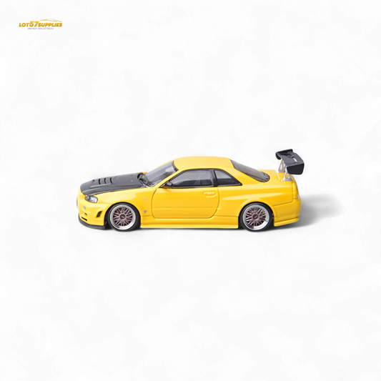 Focal Horizon Nissan Skyline GT-R R34 Z-Tune Carbon-Hood Version Yellow 1:64 - Evergreen Kings