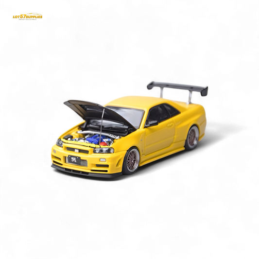 Focal Horizon Nissan Skyline GT-R R34 Z-Tune Carbon-Hood Version Yellow 1:64 - Evergreen Kings