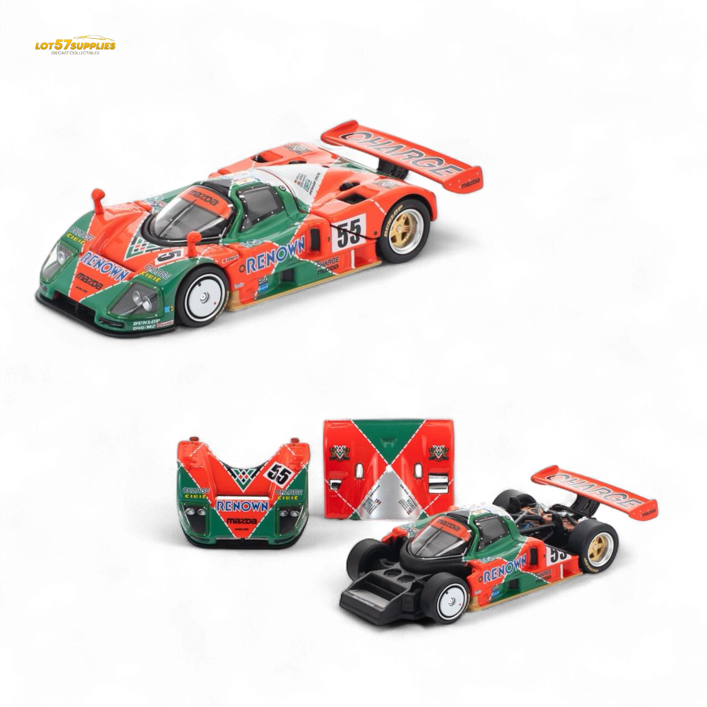 Pre-order Mazda PopRace Mazda 787B 1:64 scale diecast model, detailed yellow race car from Lot57Supplies Diecast Shop.