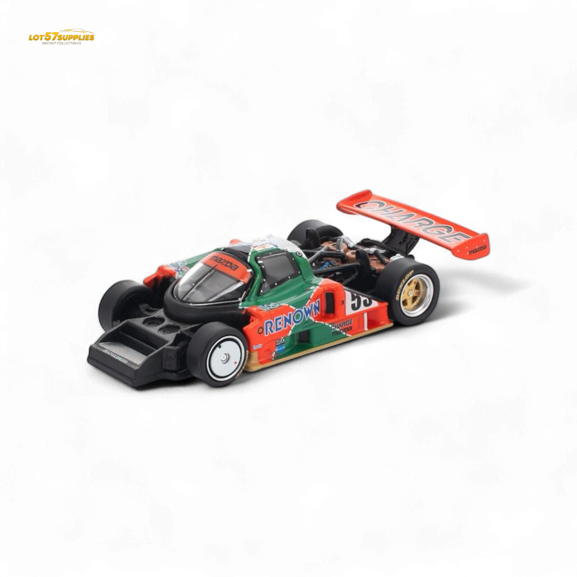 Pre-order Lot57Supplies Mazda PopRace Mazda 787B diecast model in 1:64 scale, showcasing detailed design and vibrant paint.