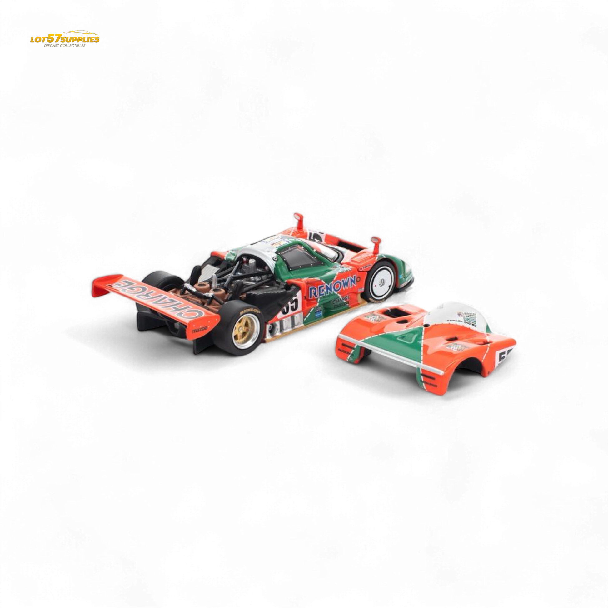 Pre-order Lot57Supplies Mazda PopRace 1:64 diecast model of the Mazda 787B, detailed miniature car with vibrant paint.