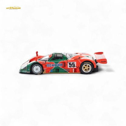 Pre-order Lot57Supplies Mazda PopRace 1:64 diecast model of the Mazda 787B with detailed orange and green livery.