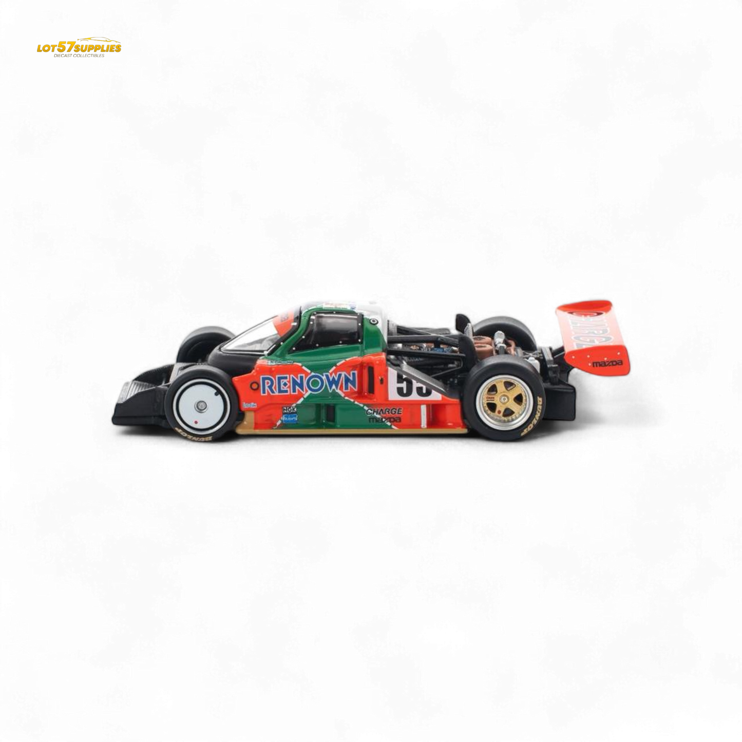 Pre-order PopRace Mazda 787B diecast model in 1:64 scale, featuring detailed design and vibrant orange color.
