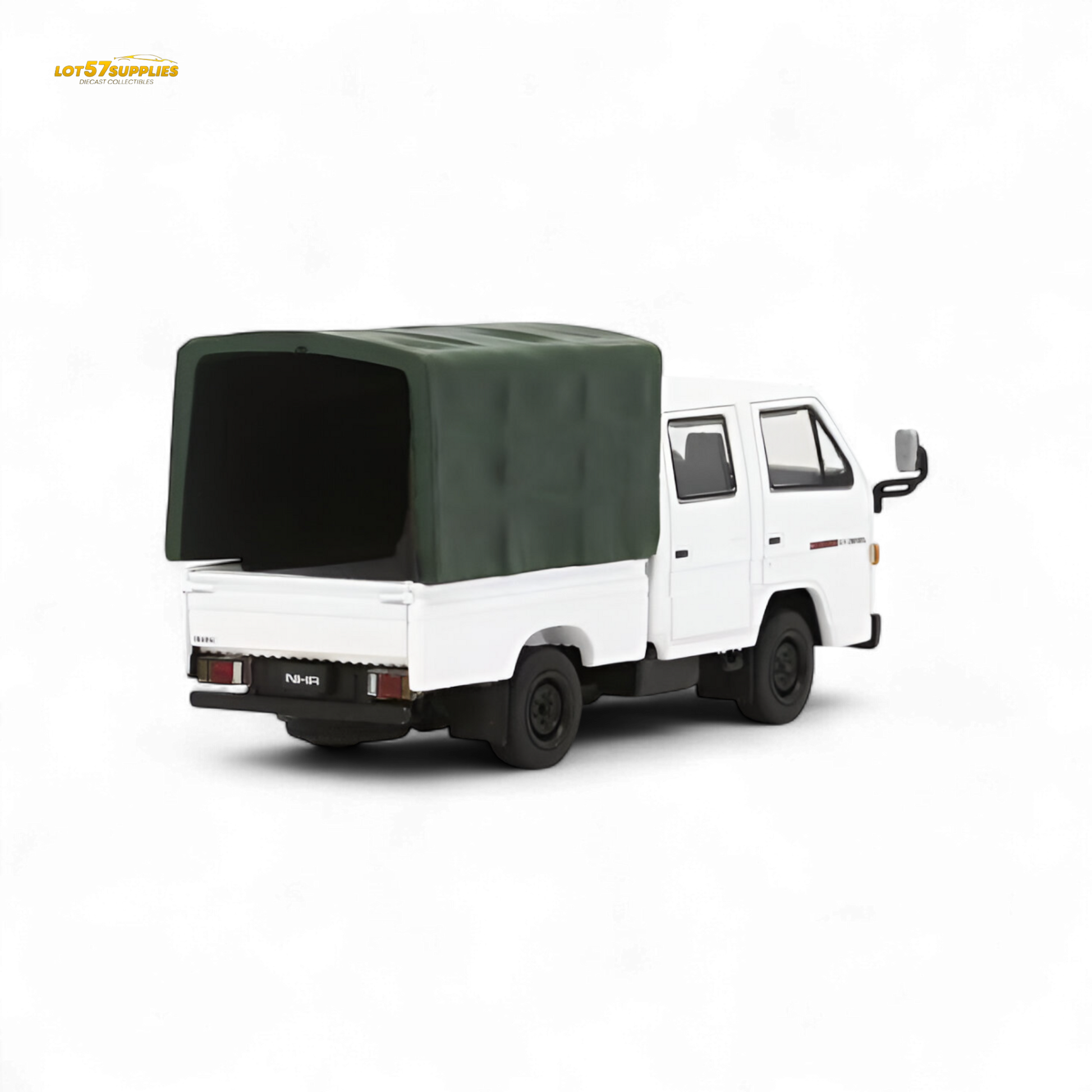White 1:64 scale Isuzu covered truck diecast model by Lot57Supplies Diecast Shop, detailed miniature vehicle on display.