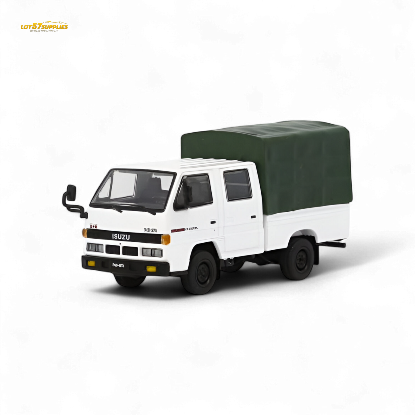 White Isuzu Model 1:64 diecast covered truck, detailed miniature vehicle from Lot57Supplies Diecast Shop.