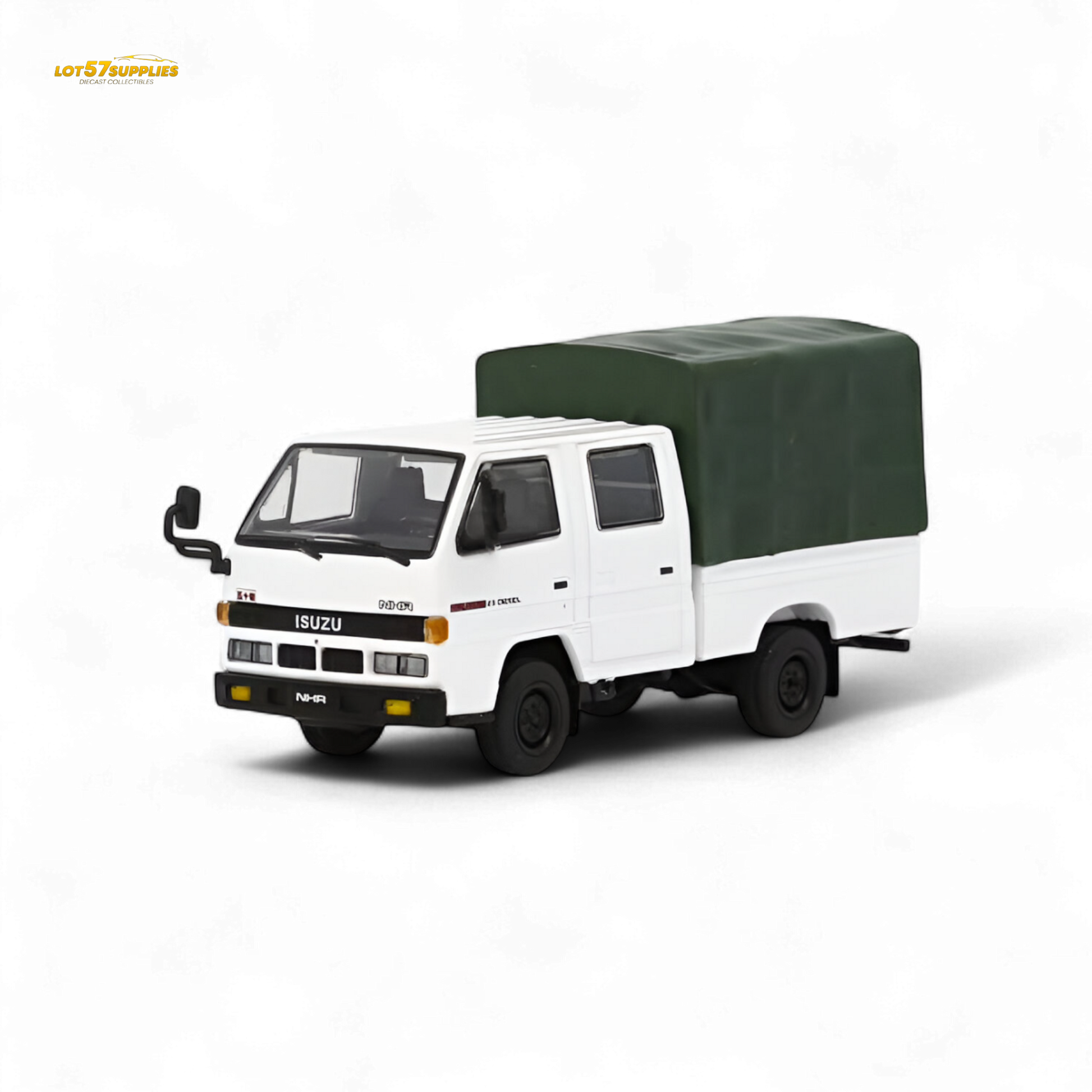 White Isuzu Model 1:64 diecast covered truck, detailed miniature vehicle from Lot57Supplies Diecast Shop.