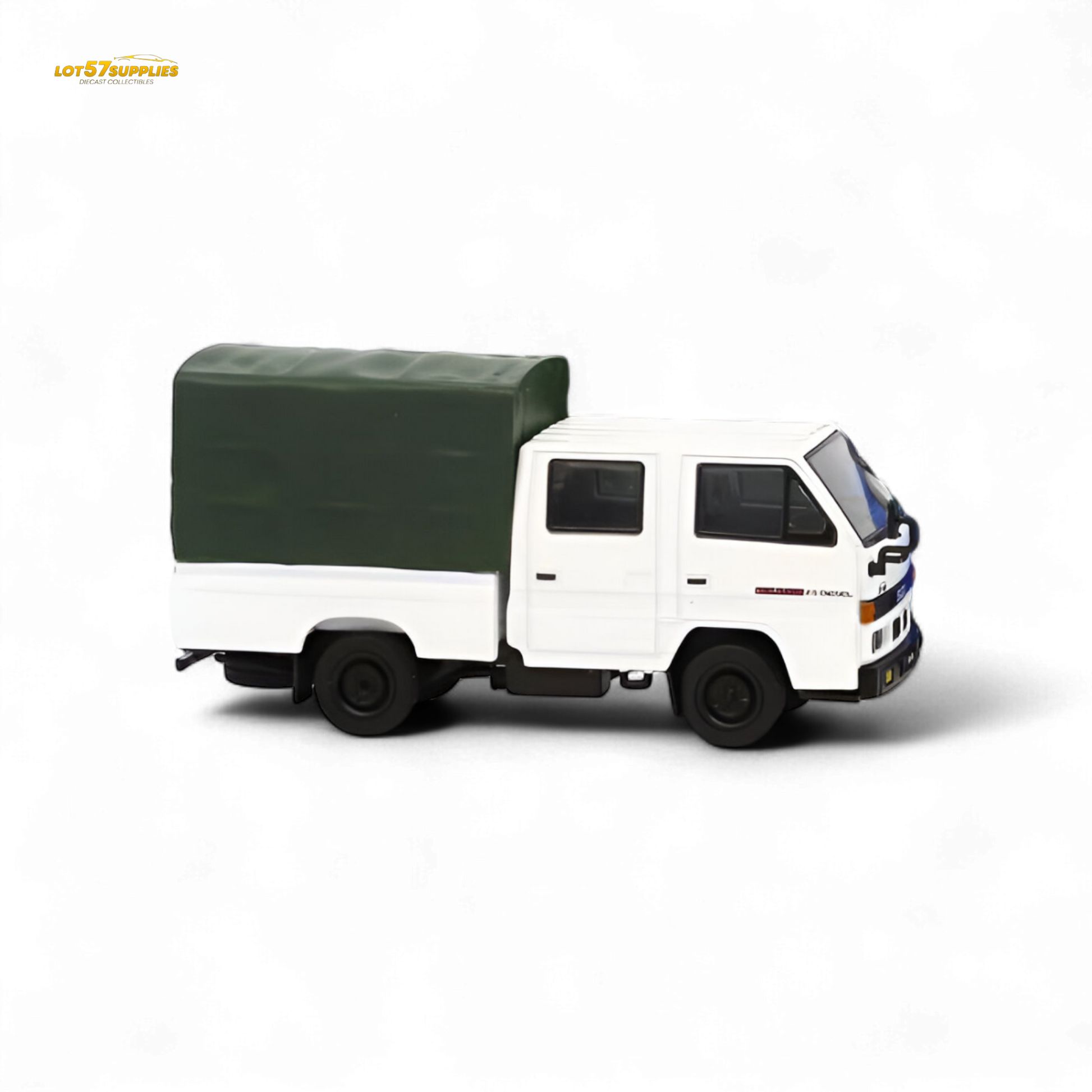 White 1:64 scale Isuzu covered truck diecast model by Lot57Supplies, detailed miniature vehicle with realistic features.