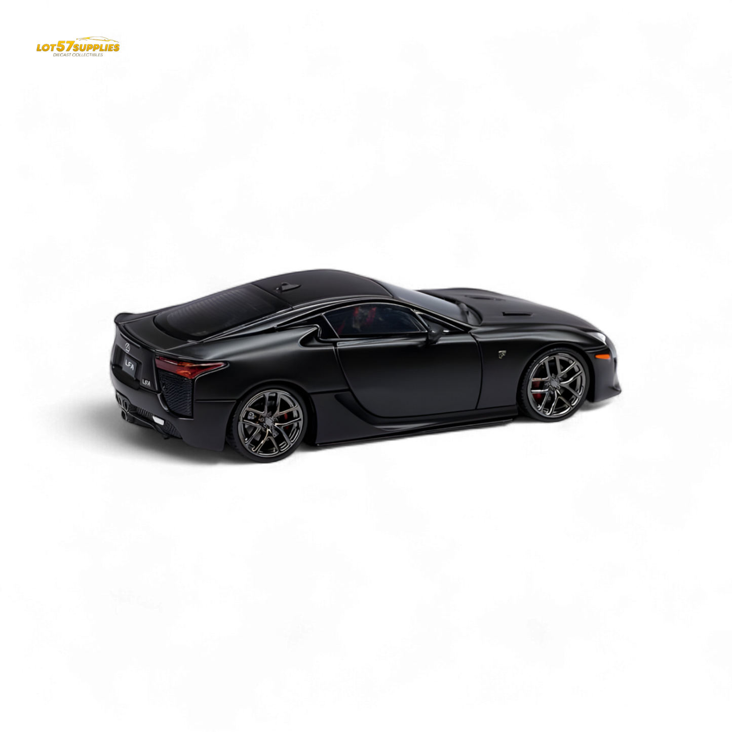 Matt black 1:64 scale Lexus LFA diecast model by Lot57Supplies, showing detailed exterior and sleek design.