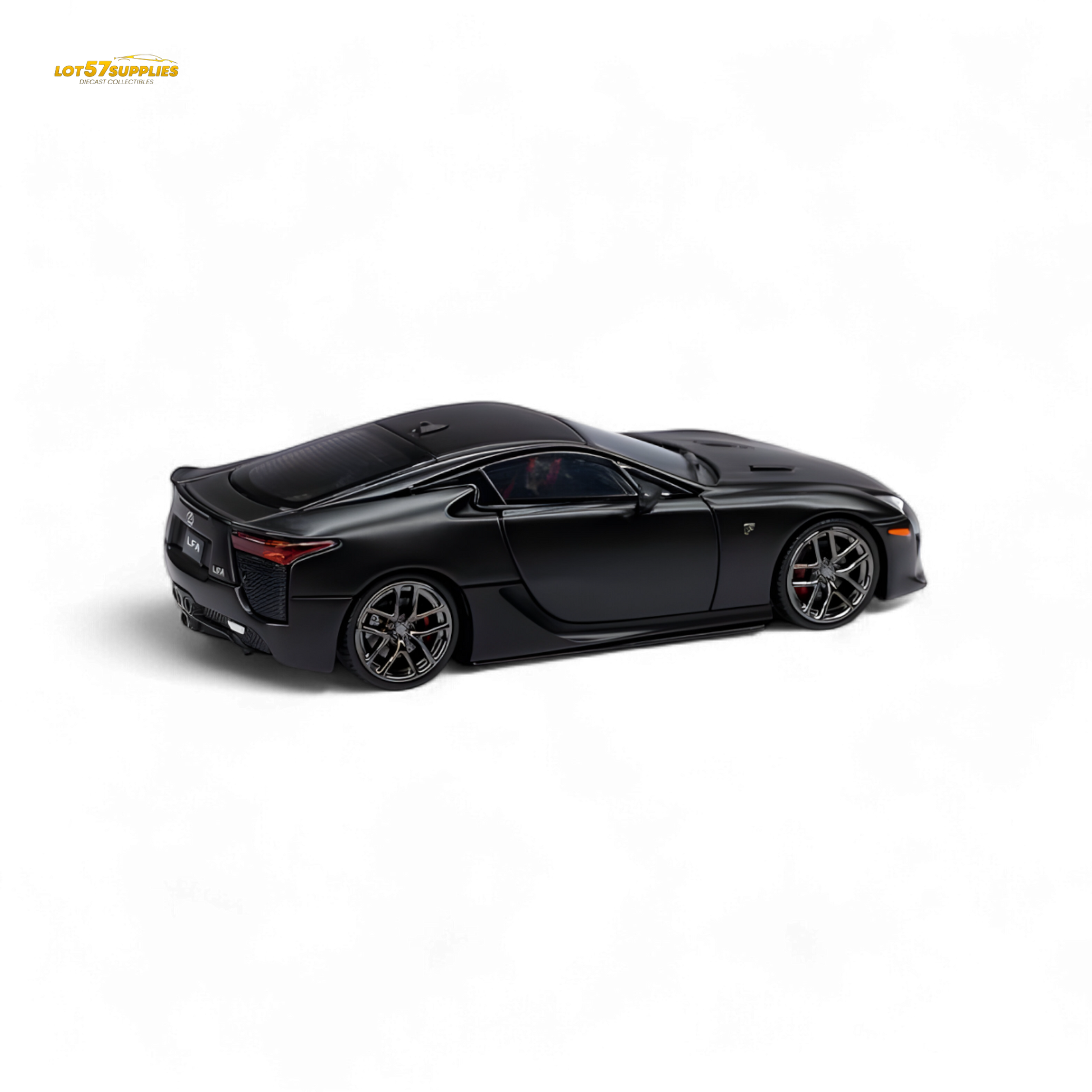 Matt black 1:64 scale Lexus LFA diecast model by Lot57Supplies, showing detailed exterior and sleek design.