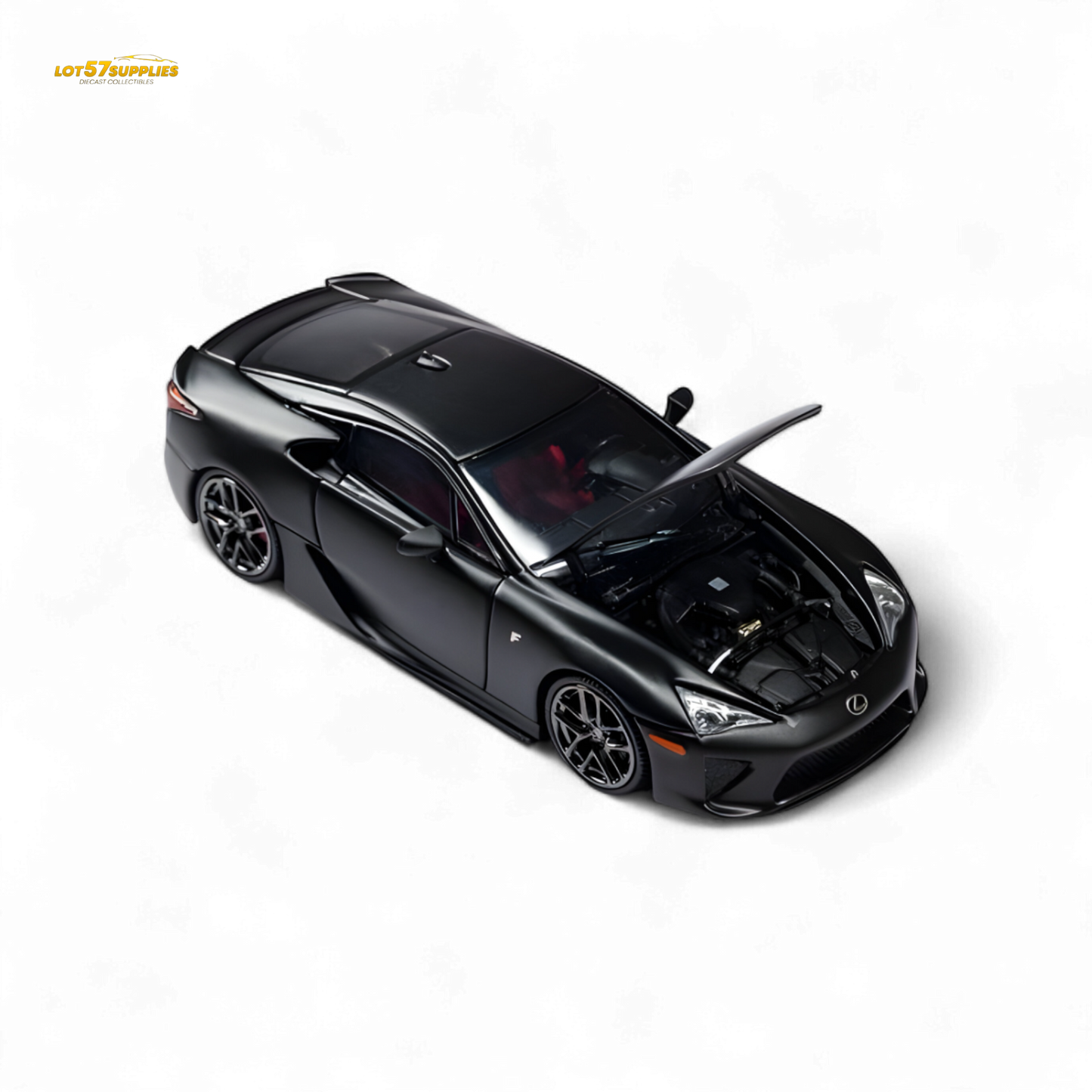 Matt black 1:64 scale Lexus LFA diecast model by Lot57Supplies, detailed miniature car with sleek design.