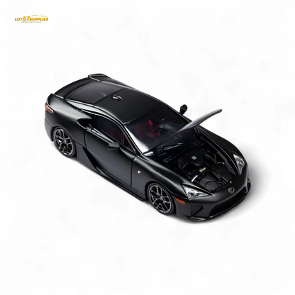Matt black 1:64 scale Lexus LFA diecast model by Lot57Supplies, detailed miniature car with sleek design.