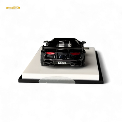 Purple King Model Lamborghini Aventador LP700-4 diecast car with carbon fiber details, 1:64 scale, detailed and realistic.