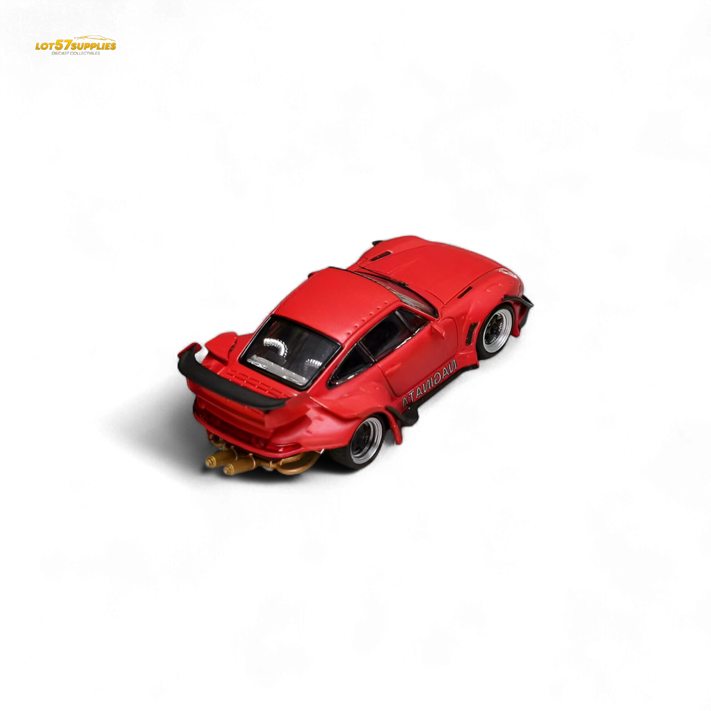 Red Lamborghini 1:64 diecast model in Naginata livery, detailed Porsche replica with vibrant red paint and racing decals.