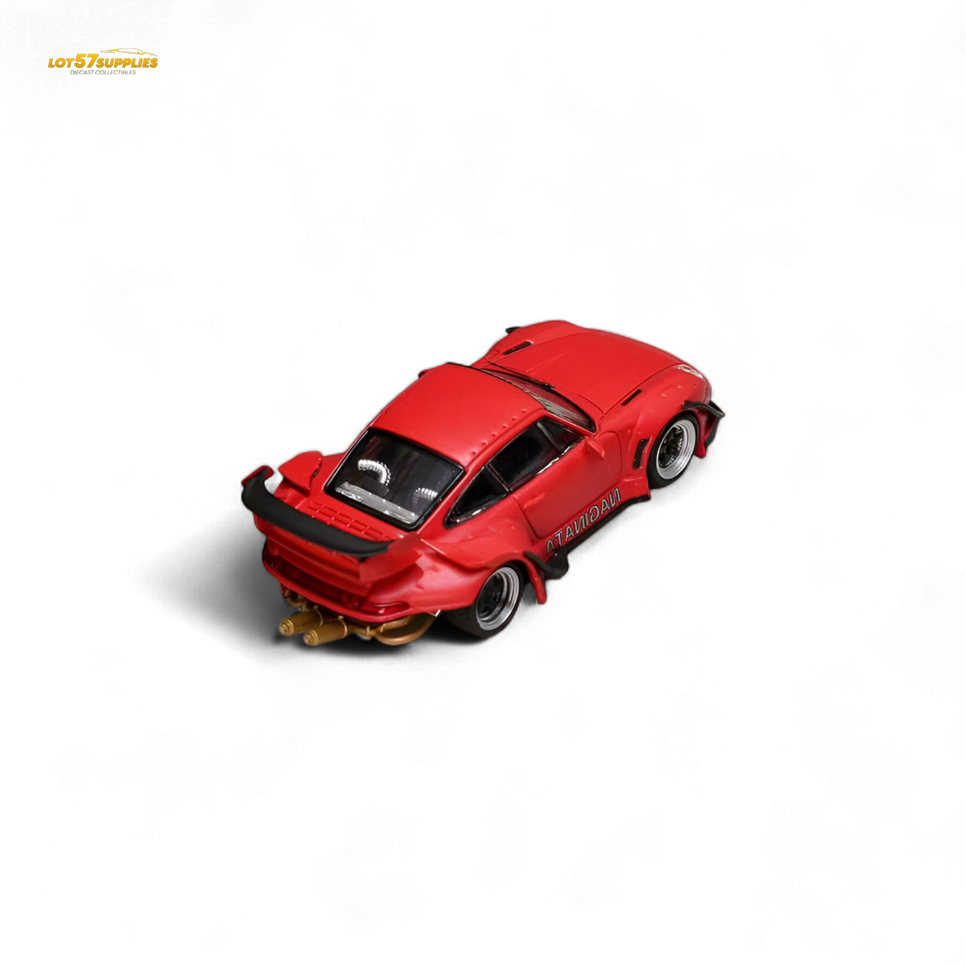 Red Lamborghini 1:64 diecast model in Naginata livery, detailed Porsche replica with vibrant red paint and racing decals.