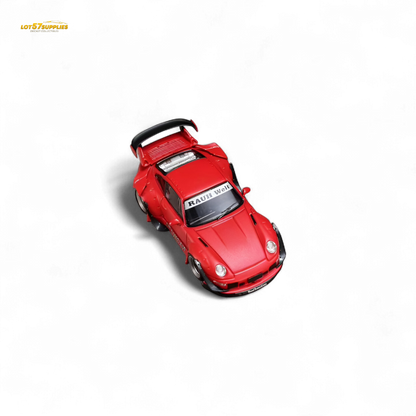 Red Porsche 993 Naginata diecast model in RWB livery, 1:64 scale, detailed toy car by Lot57Supplies Diecast Shop.