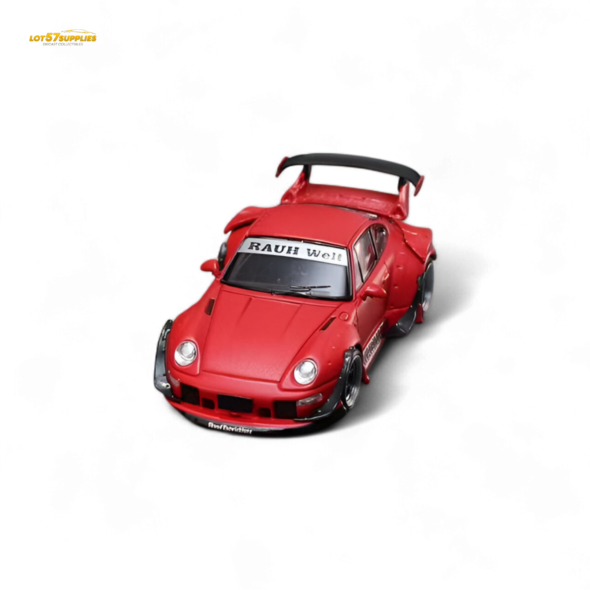 Red Porsche Street Weapon RWB 993 Naginata diecast model in 1:64 scale, detailed red livery, collectible car by Lot57Supplies.