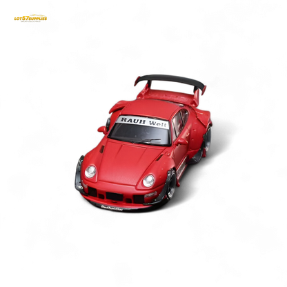 Red Porsche Street Weapon RWB 993 Naginata diecast model in 1:64 scale, detailed red livery, collectible car by Lot57Supplies.