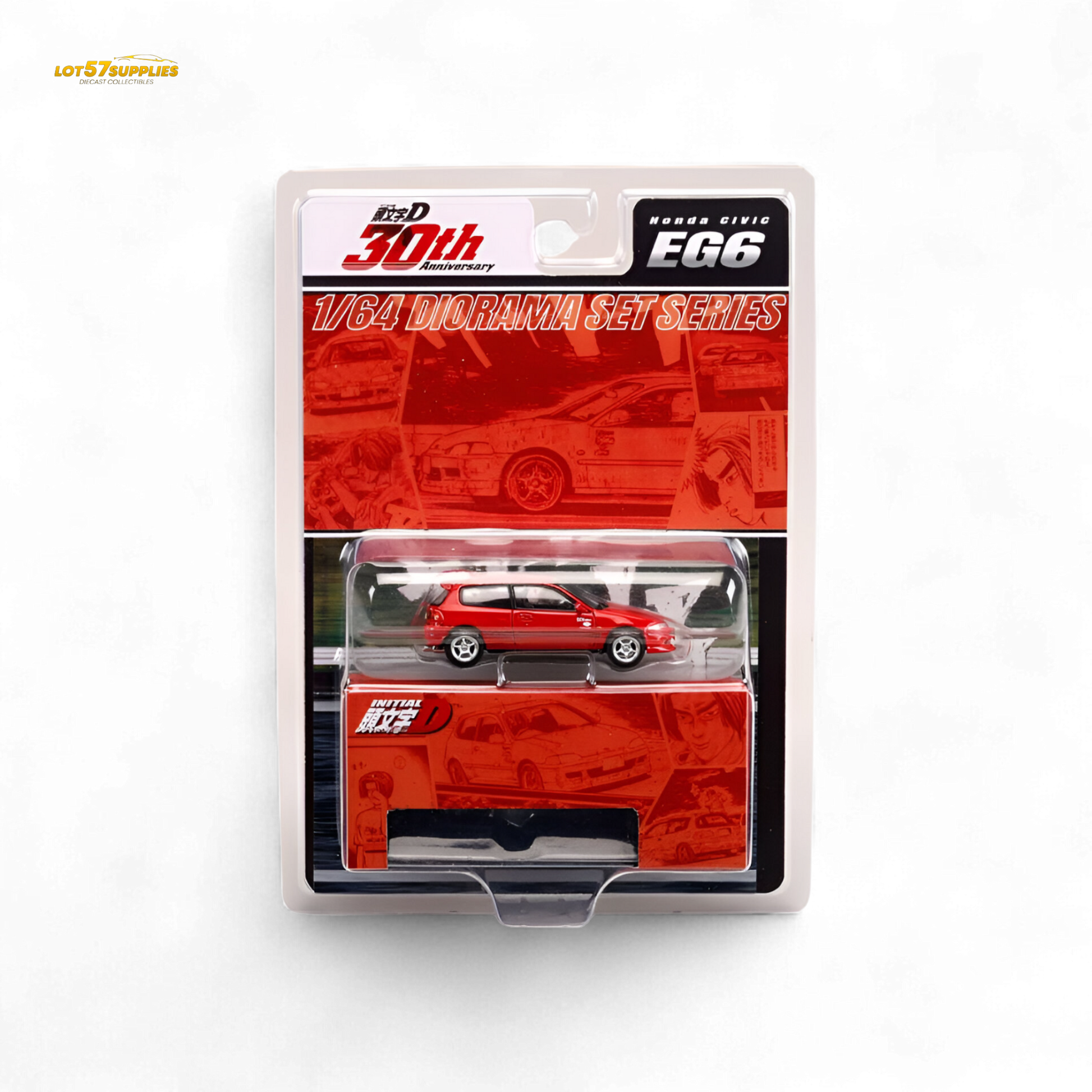 Red Honda Civic EG6 diecast model car by Hobby Japan, 1:64 scale, detailed miniature from Lot57Supplies Diecast Shop.
