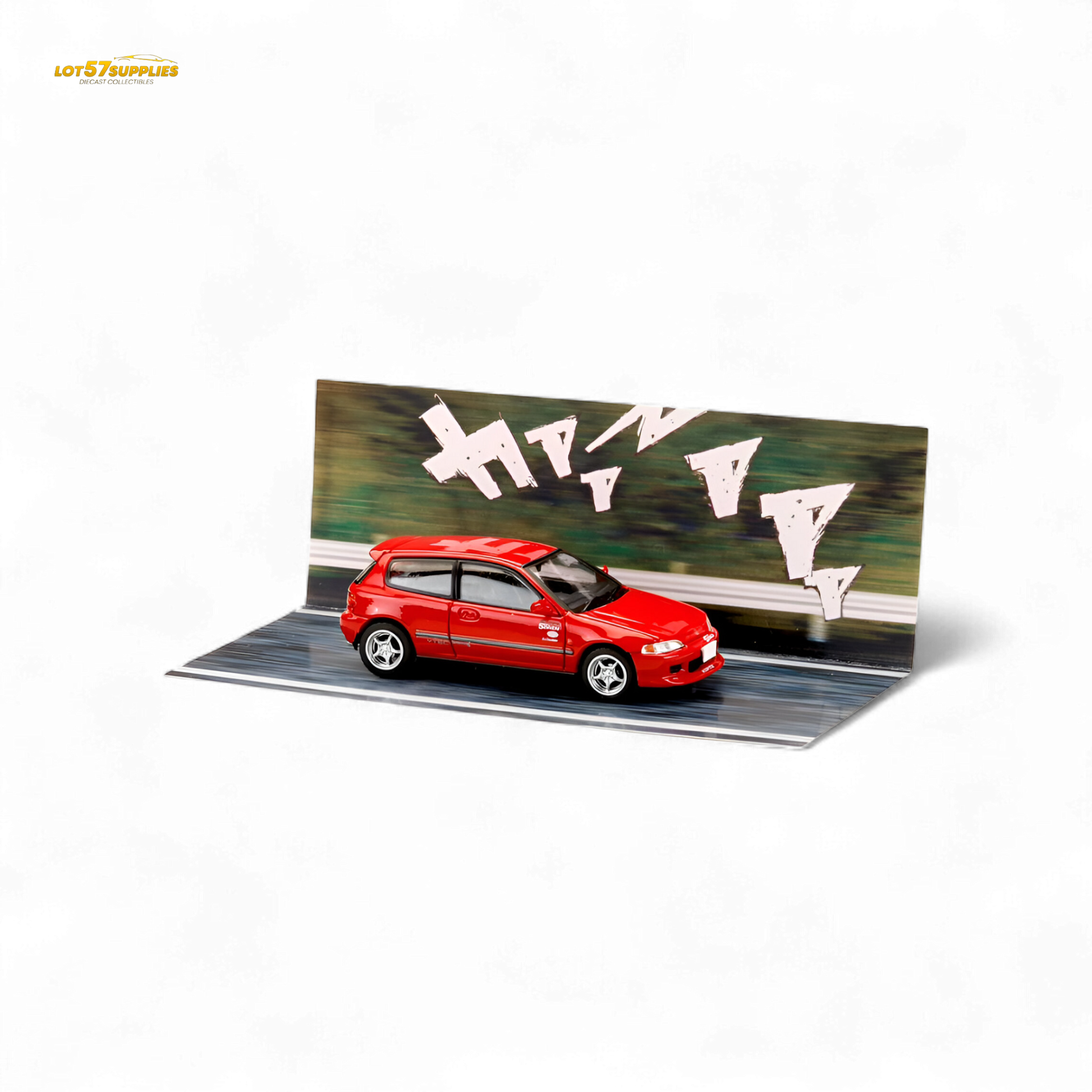 Red Honda Civic EG6 diecast model in 1:64 scale by Hobby Japan, detailed miniature car with realistic features.